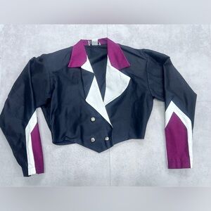 Banjo of Dallas Bolero Jacket M Black Maroon White Stripe VTG Western